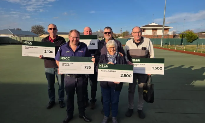 Representatives from sporting clubs and community organizations who received Horsham Sports and Community Club sponsorships:- West Wimmera Shire Council: - Steven Alexander (Lawloit Public Hall), John Heinjus (Kaniva Fire Brigade), Roger Clark (Telopea Downs Progress Association), Maree van Kempen and Ian Austin (Kaniva Golf Club) and Murray Guy (Kaniva Bowling Club).