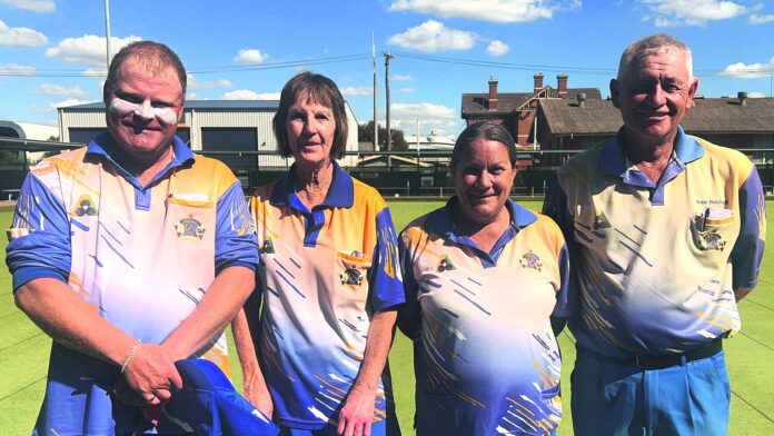 Bowls Mixed pairs winners Matt Morrison and Marg Morrison with runners up Susette Chadwick and Ivan Reichelt