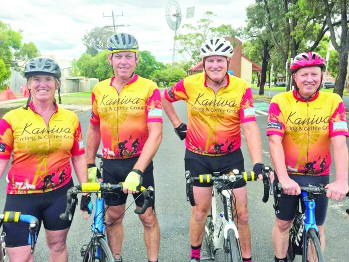 Kaniva Crew members Kim Hawker, Daryl McClure, Robert Bone and Tom Hawker are ready for this weekend’s Murray to Moyne cycle relay.