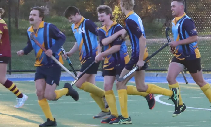 Nhill Rangers celebrate young Jack’s winning goal against the Warrack Hoops.